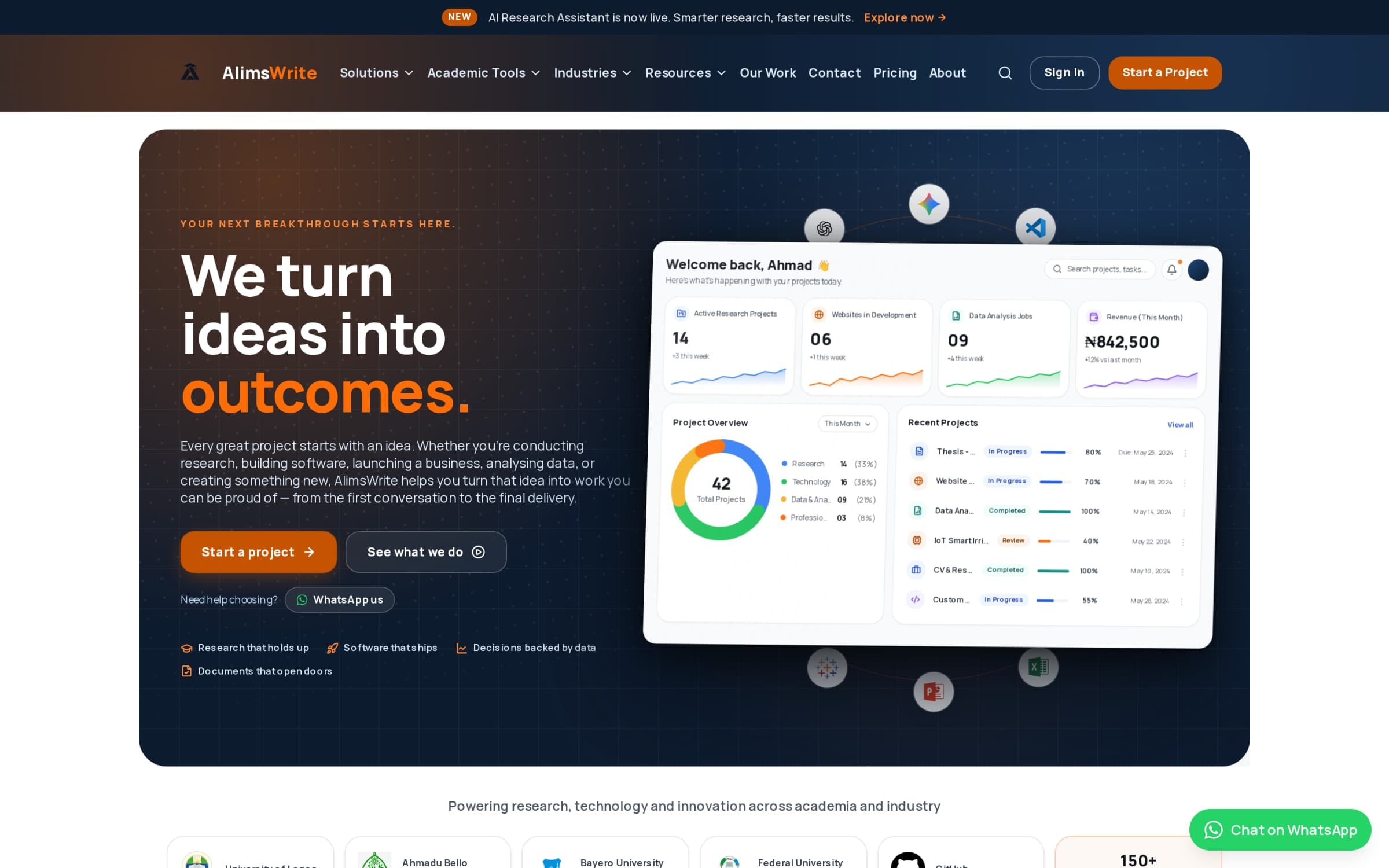 AlimsWrite's front page: research and technology writing alongside the publishing platform