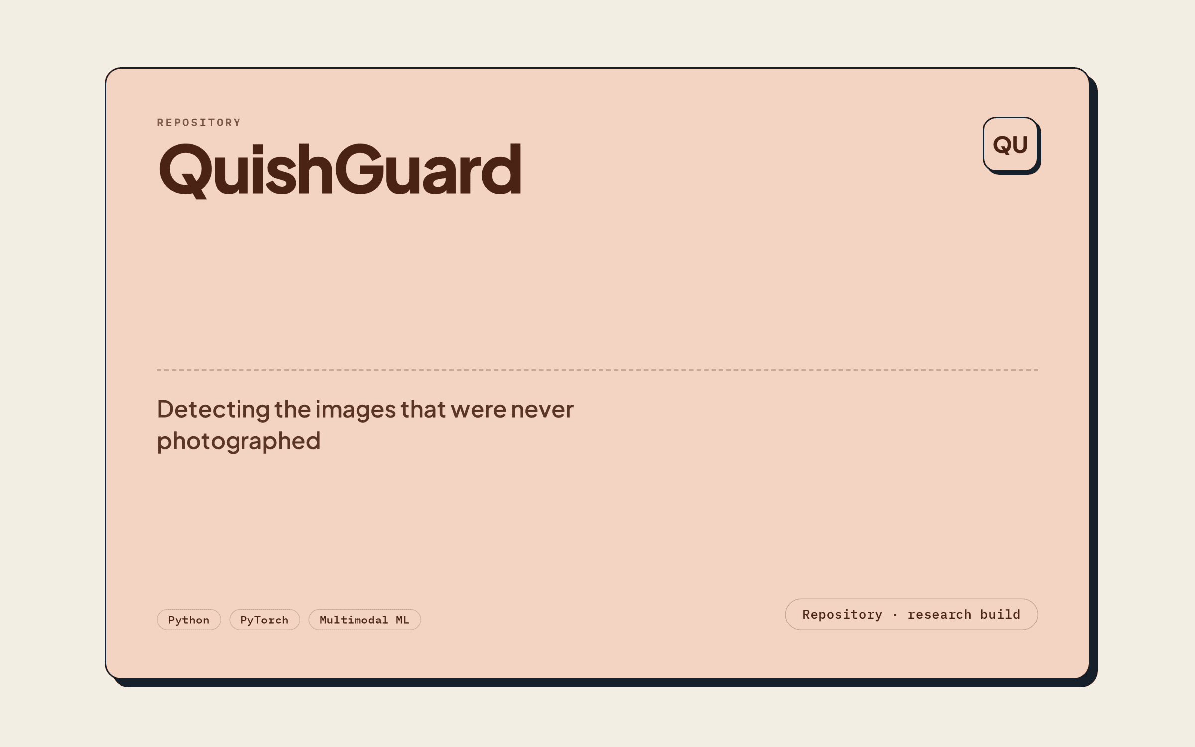 QuishGuard — repository cover stating the stack and that it is a research build